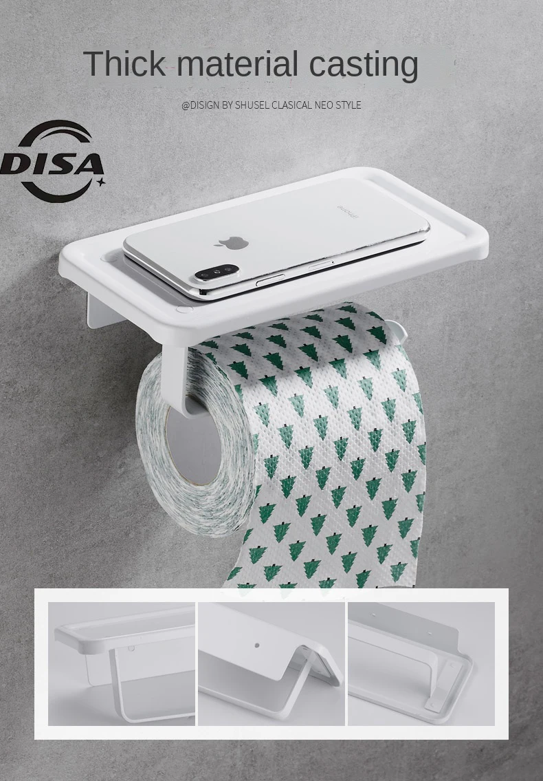 

White Paper Holder Bathroom Hardware Phone Rack Toilet Shelf Space Aluminum Paper Rack