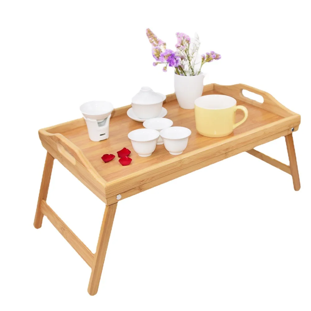 Portable Bamboo Wood Bed Tray Breakfast Laptop Desk Tea Food Serving Table Folding Leg Laptop Desk NJ71502