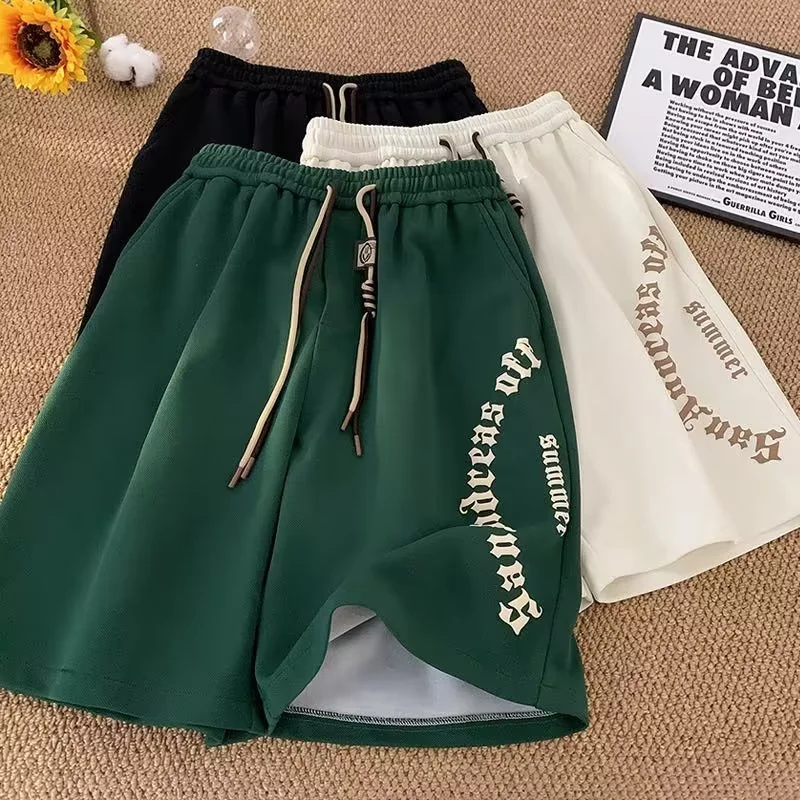 【Plus Size M-8XL Shorts】Korean High quality Summer Casual Loose Straight Vertical Five-point Sport Short Pants Coffee color