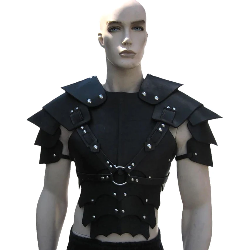 Medieval Steampunk PU Leather Viking Knight Warrior Gothic Shoulder Armor Vintage Halloween Costumes Gladiator Pauldrons Harness