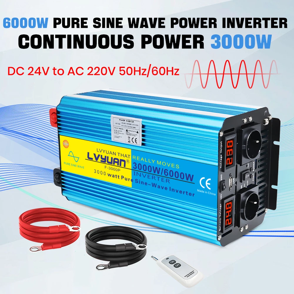 Image of EU Buchse Reine Sinus Welle Inverter 5000 W/6000 W/7000 W/8000 W DC 12 V 24 V zu AC 220 V 50 HZ Power Inverter Ladegerät Konverter Adapter