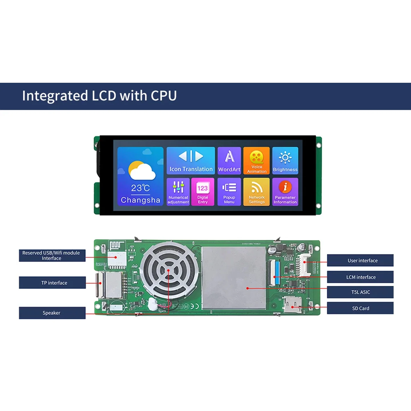 DMG12480C068_03WN WTR WTC 6.86 "IPS TFT 1280*480 LCD Painel de toque HMI Display serial inteligente reprodução de música WIFI