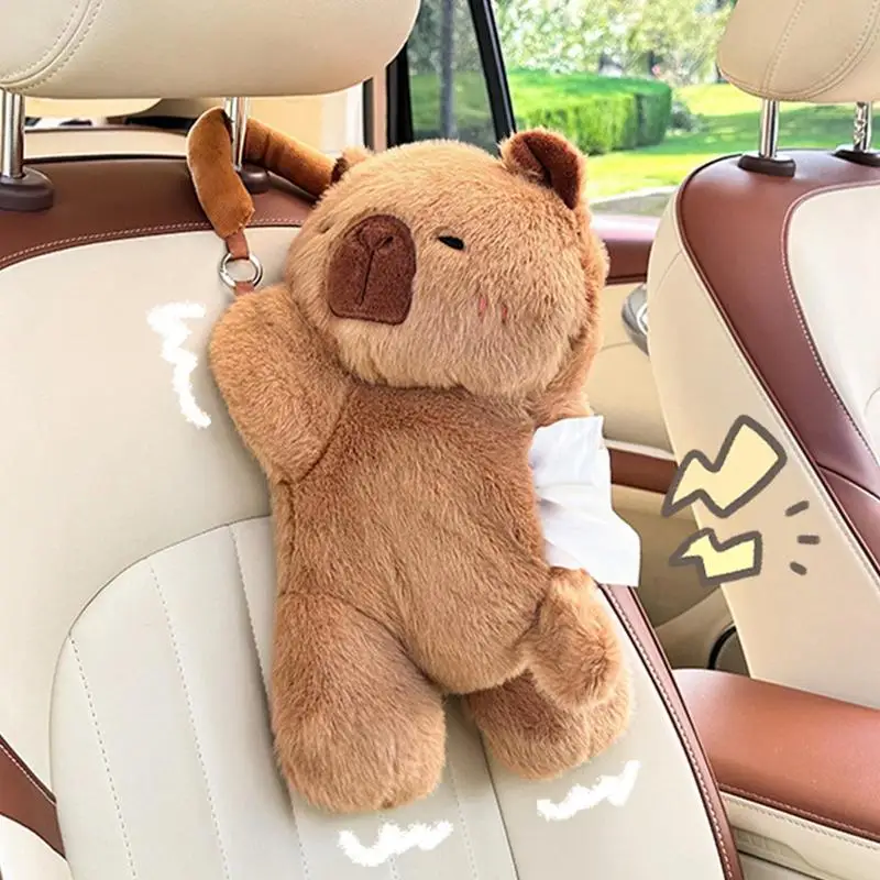 Capybara Car Tissue Box Cartoon Car Tissue Box Plush Cute Capybara Tissue Box Automobile Soft Tissue Dispenser Multifunctional