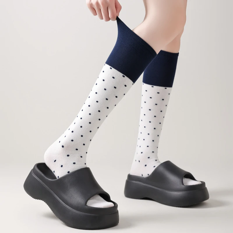 ストッキング女性日本のファッション水玉綿ロングソックス韓国スタイルカラーマッチング甘い女の子膝靴下女性ストッキング