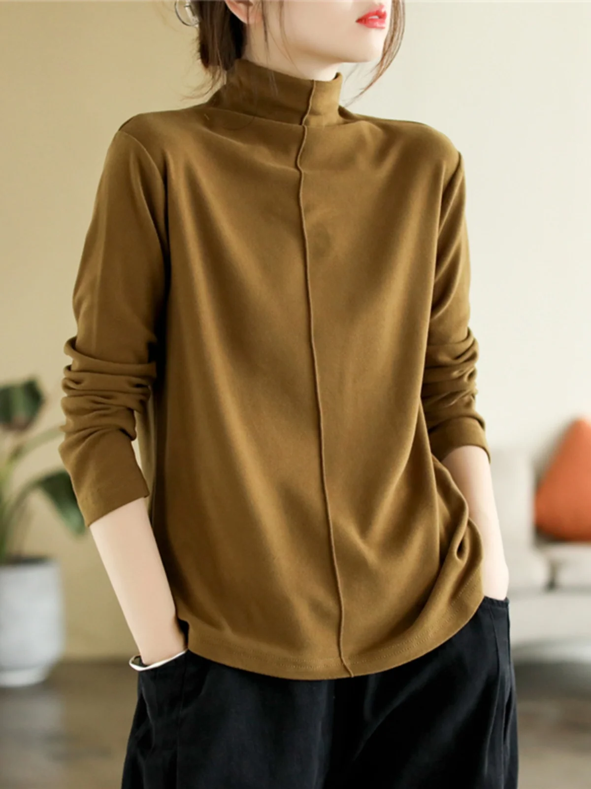 Doppelseitige Samt Basis irt frauen Vintage Große Größe Abnehmen Hohe Kragen Overhead T-shirt Herbst Neue Sle Seide top