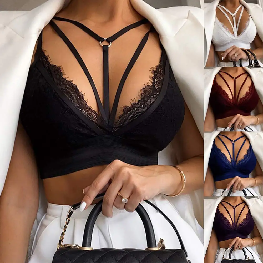 

2024 Fancy Erotic Lingeries Women's Sexy Cross Strappy Babydoll Harness Bra Tops Bustier Bralette Female Cropped Tops Underwear