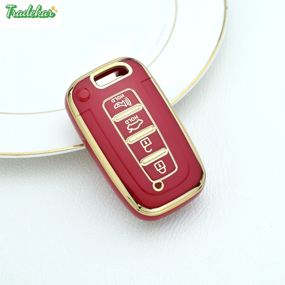 Car Key Case Cover 3/4 Buttons Gold edge  Shell Fob For Hyundai EQUUS Optima K5 Forte Opirus Rohens Ix35 SOUL SORENTO  Borrego