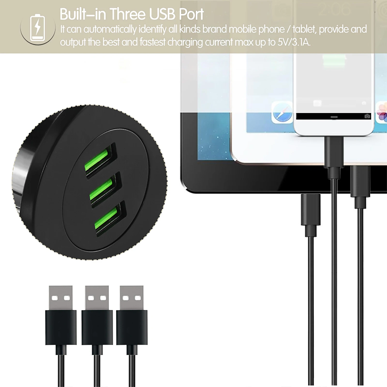 Fast Charging 5V/3.1A 3 USB Charger Desktop Hole USB Charger Portable Adapter With EU Plug for iphone for Samsung 2023 News