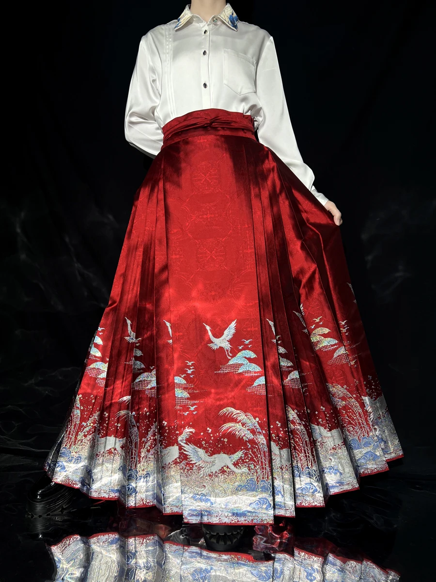 

ZiJue QiSe Original Ming Dynas Hanfu New Chinese Sle Imitation Lacquerware Woven Gold eup Flower f Skirt