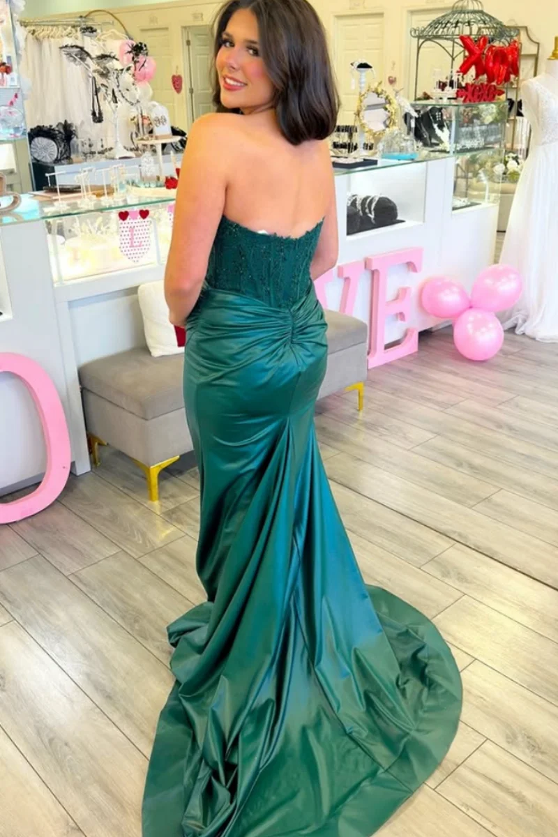 Sukienki wieczorowe Jessica z haftem koronkowym, imitacja jedwabiu, satynowe, zielone sukienki na studniówkę, dopasowane, damskie Vestidos De Gala, szyte na miarę.