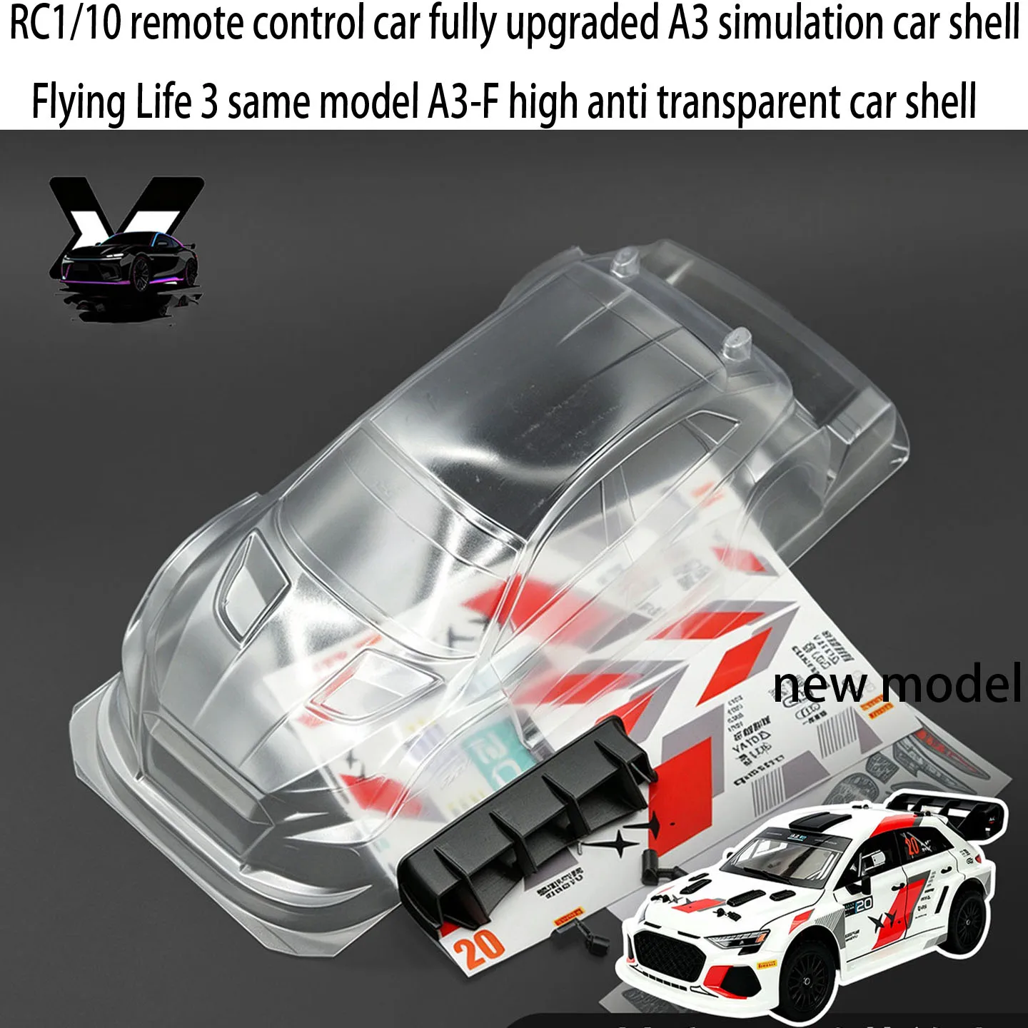 RC1/10 remote control car fully upgraded A3 simulation car shell Flying Life 3 same model A3-F high anti transparent car shell
