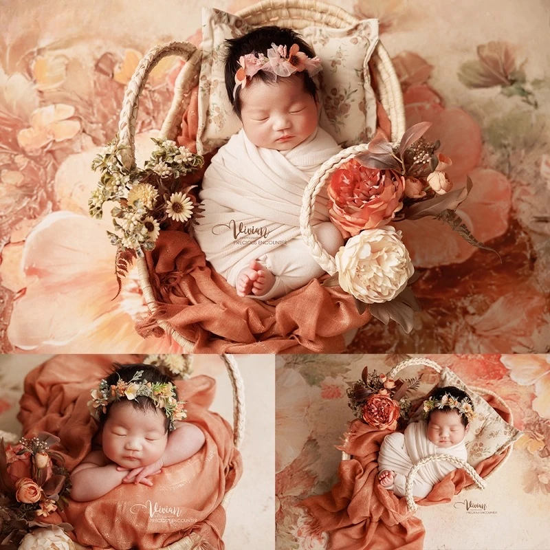 

Реквизит для фотосъемки новорожденных, осенне-осенняя цветочная корзина для позирования, фон, одеяло, декор, аксессуары для студийной фотосессии