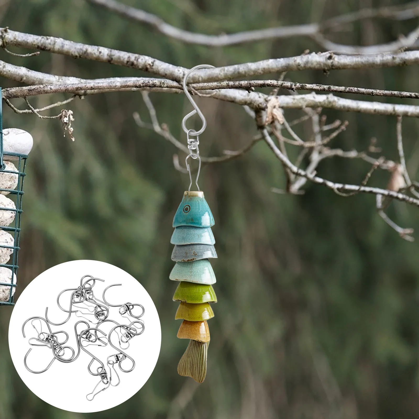 

10 Pcs Rotating Wind Chime Hook Hanging Spinners Outdoor Stainless Steel Metal Bird Feeder with Hooks for Chimes