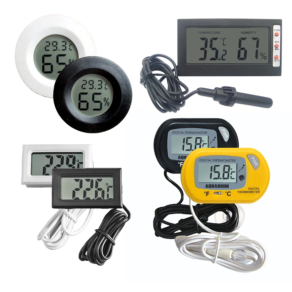 

Fish Tank Round Digital Thermometer Reptile Thermometer Humidity Gauge Mini Digital LCD Aquarium Thermometer