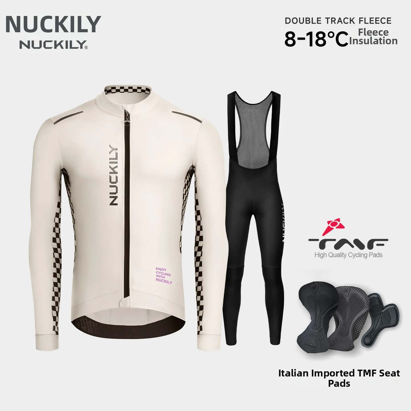 NUCKILY Pro Men's Thermal Cycling Set with Italian TMF Pad Fleece Lined Breathable Anti-Slip for Long