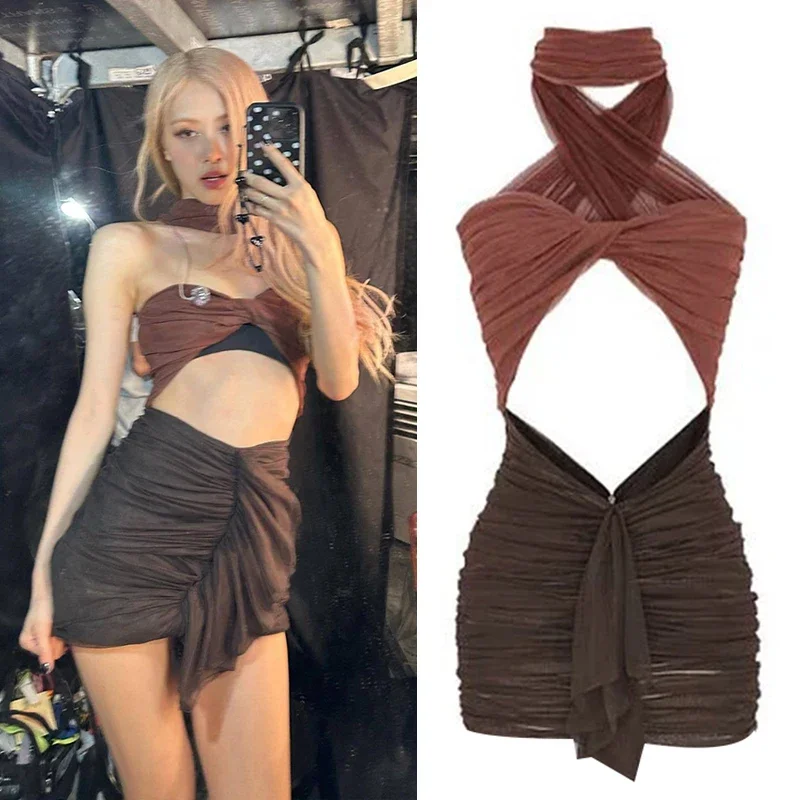 Sexy Halter Cutout Party Dress Group Singer Kpop Outfit Adults Hip Hop Jazz Dance Costume Stage Performance Gogo Wear DWY9411