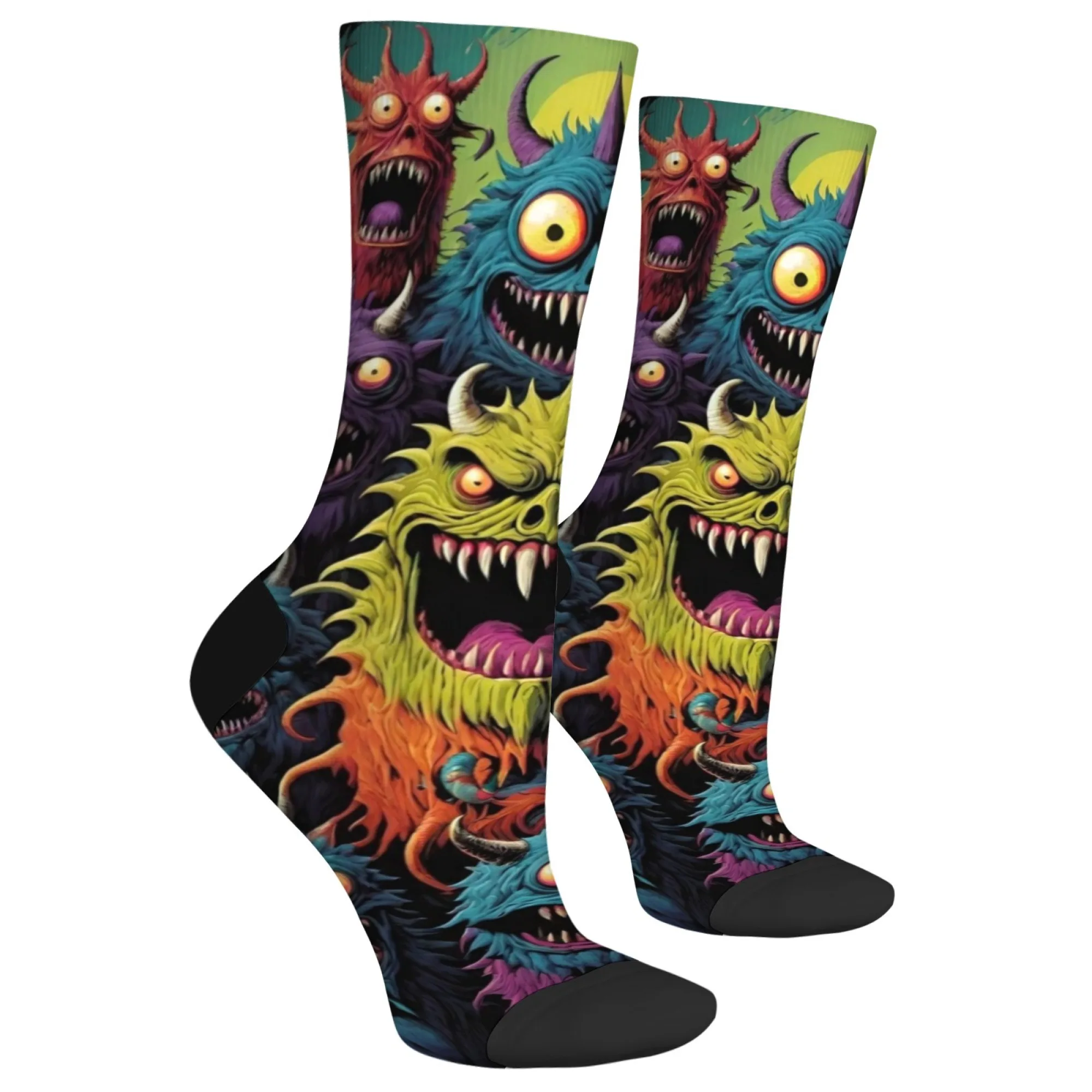 Cartoon Happy Monster Men's Socks Novelty Funny Compression Socks Harajuku Style Street Personality Trend Crazy Hip-Hop Socks