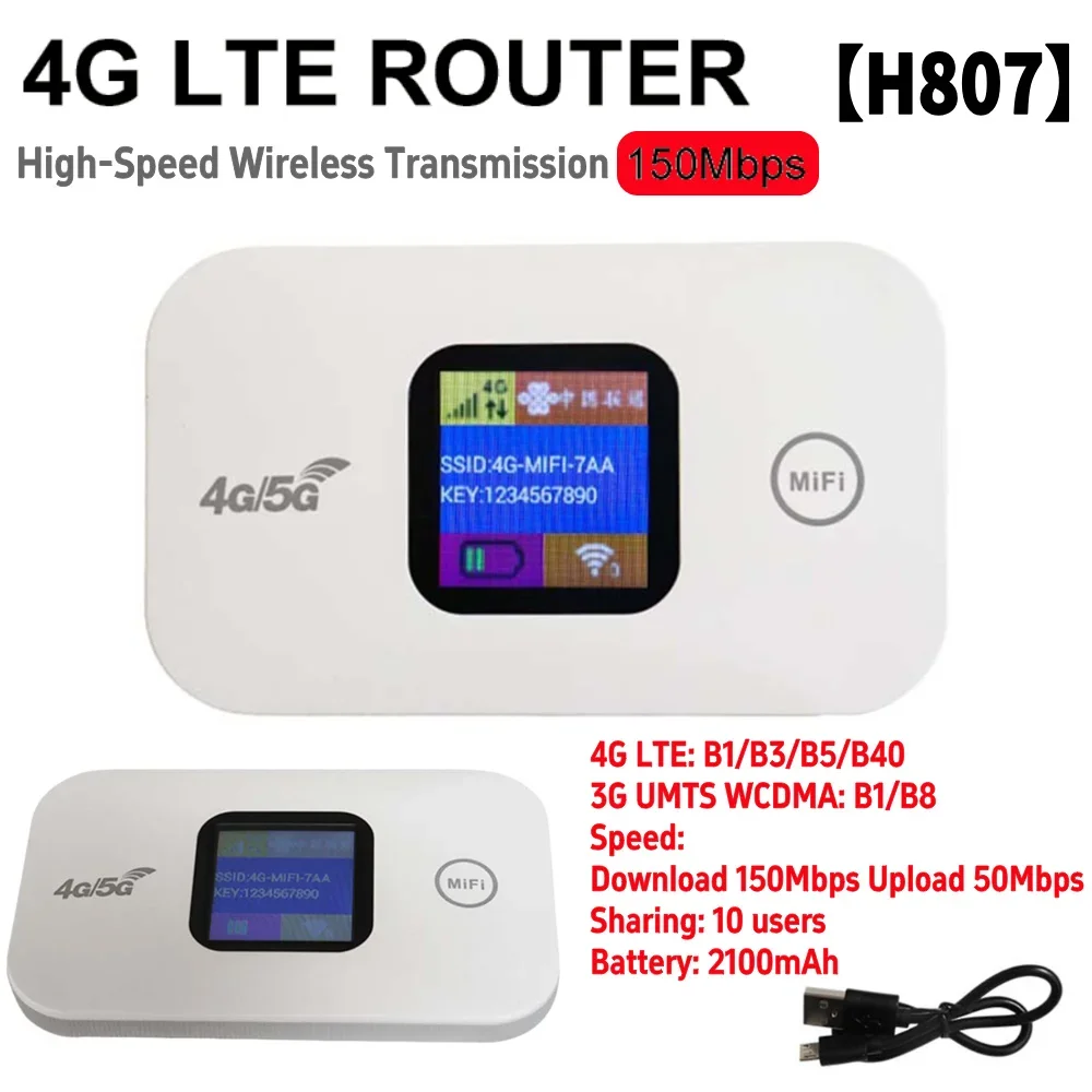 

4G LTE Mobile WiFi Hotspot 2100mAh Mini Outdoor Hotspot Sim Card Slot Portable Network Hotspot Device Colorful LED Display