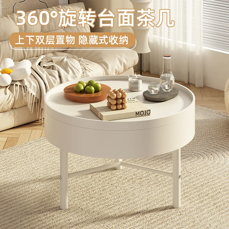 Cream style coffee table living room home small apartment round coffee table2024 new folding small table modern andsimple