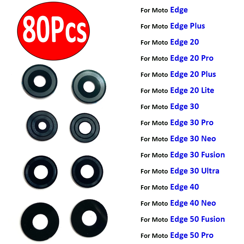 80Pcs, Back Rear Camera Glass Lens with Sticker Replacement For Moto Edge 20 Lite 30 Pro 40 Neo 50 Fusion 30 60 Ultra Edge Plus