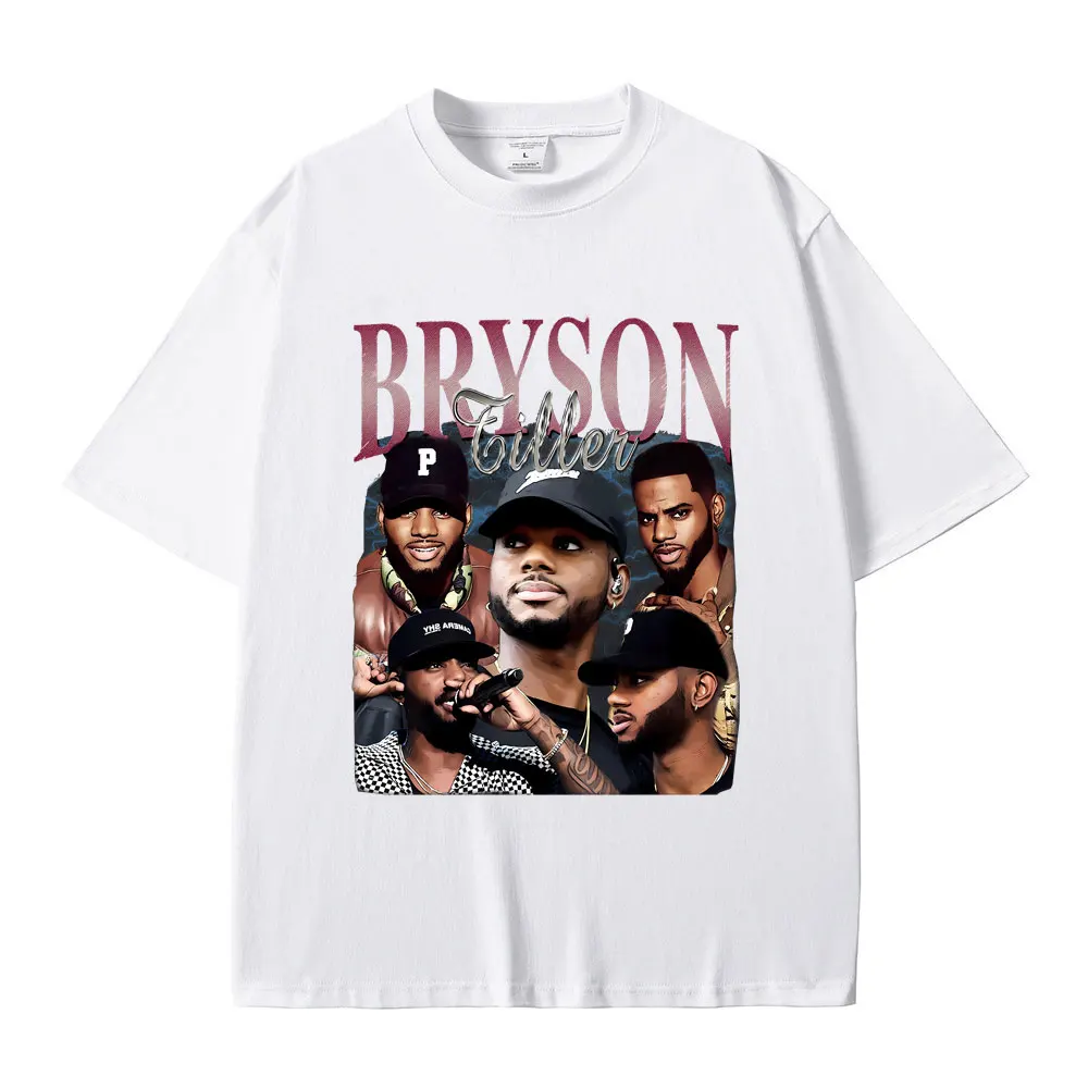 Vintage Bryson Tiller Graphic Print T-shirt Men Hip Hop Rap Oversized Tshirt Male Casual 100% Cotton Tees Men's Black Streetwear