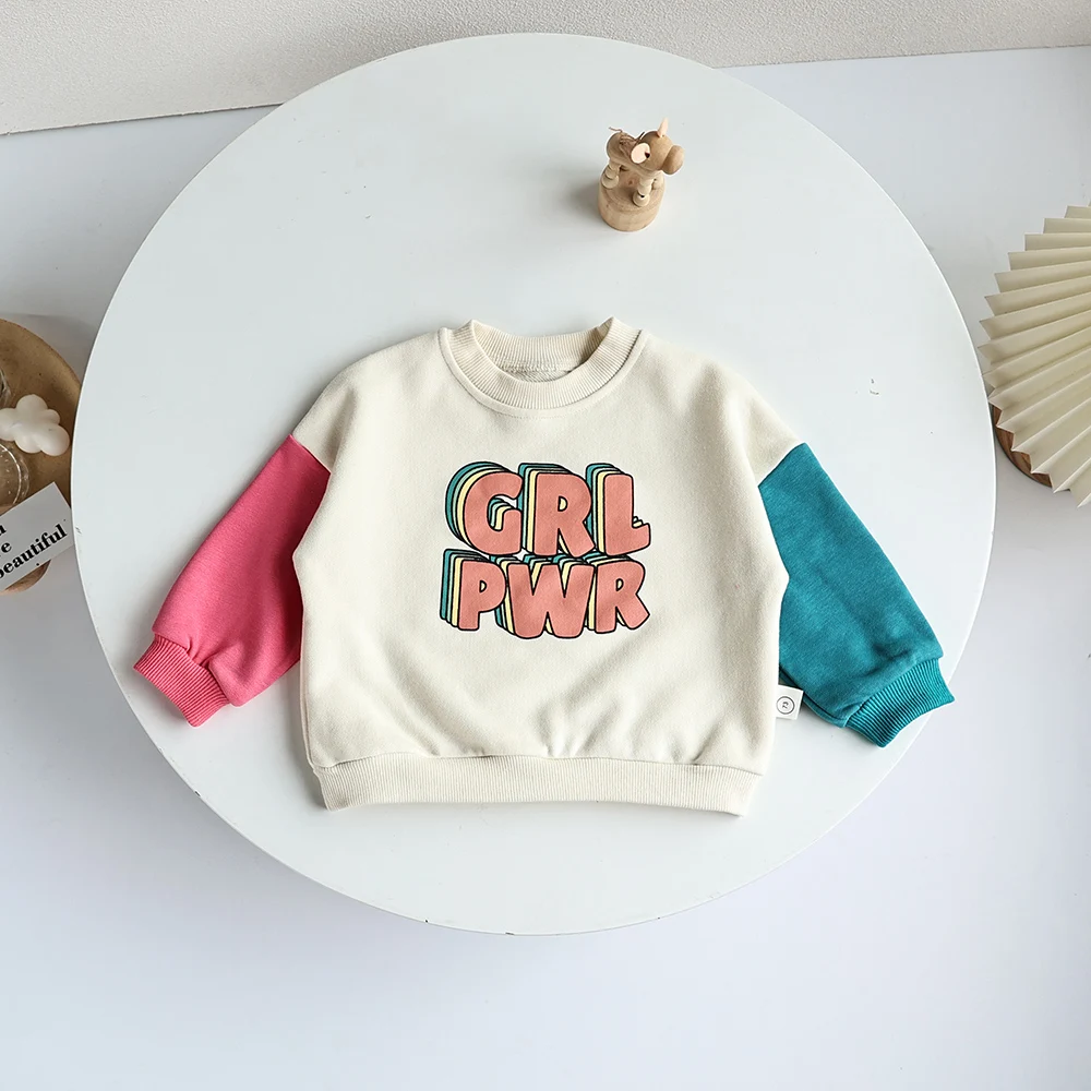 MILANCEl Baby Clothes Letter Print Sweatshirt Patchwork Girl O Neck Hoodie