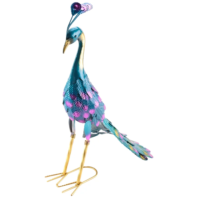 AEE6-1 قطعة تمثال الطاووس المعدني متعدد الألوان تمثال الطاووس المعدني في الهواء الطلق حديقة ، فناء ، سطح السفينة ، الشرفة ساحة الفن الديكور مع