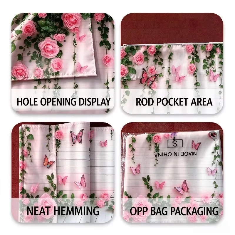 Light Pink Curtains 2D Plane Printing Garden Butterfly Pattern Curtains Princess Style Holiday Decoration Bedroom Living Room