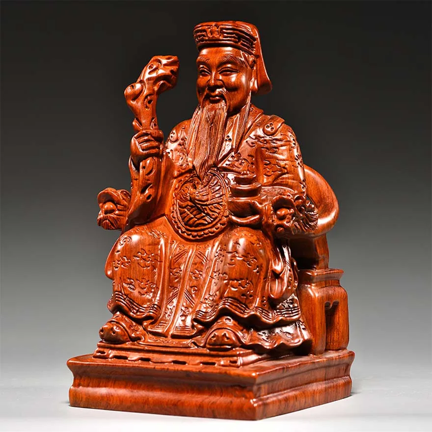 Southeast Aisa Wood carving TU DI GONG God of wealth buddha statue bless safety healthy thriving business Money Good luck