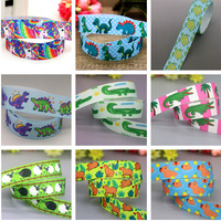 DHK 50yards Dinosaur Turtle Alligator Wolf Animals Capybara Printed Grosgrain Ribbon Decoration Collar DIY Sewing Craft S2535