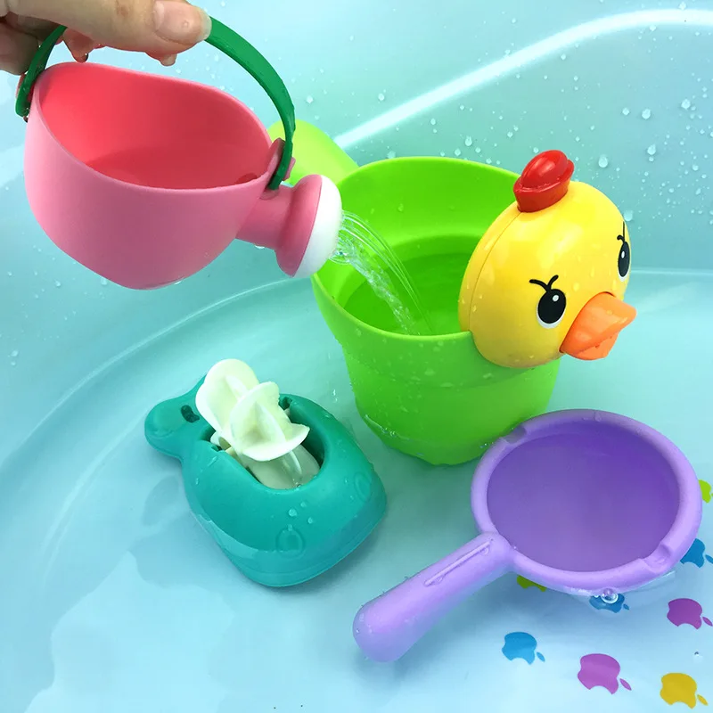 

4Pcs/Set Baby Bath Toys Rubber Lovely Duck Bear Shape Waterwheel Water Spray Set for Baby Shower Swimming Bath Toys Kids Gift