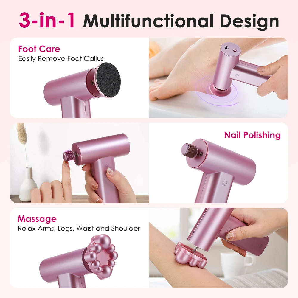 

3 in 1 Electric Foot Callus Remover Rechargeable Foot File Grinder Pedicure Tools with 20pcs Sandpapers Foot Dead Skin Remover