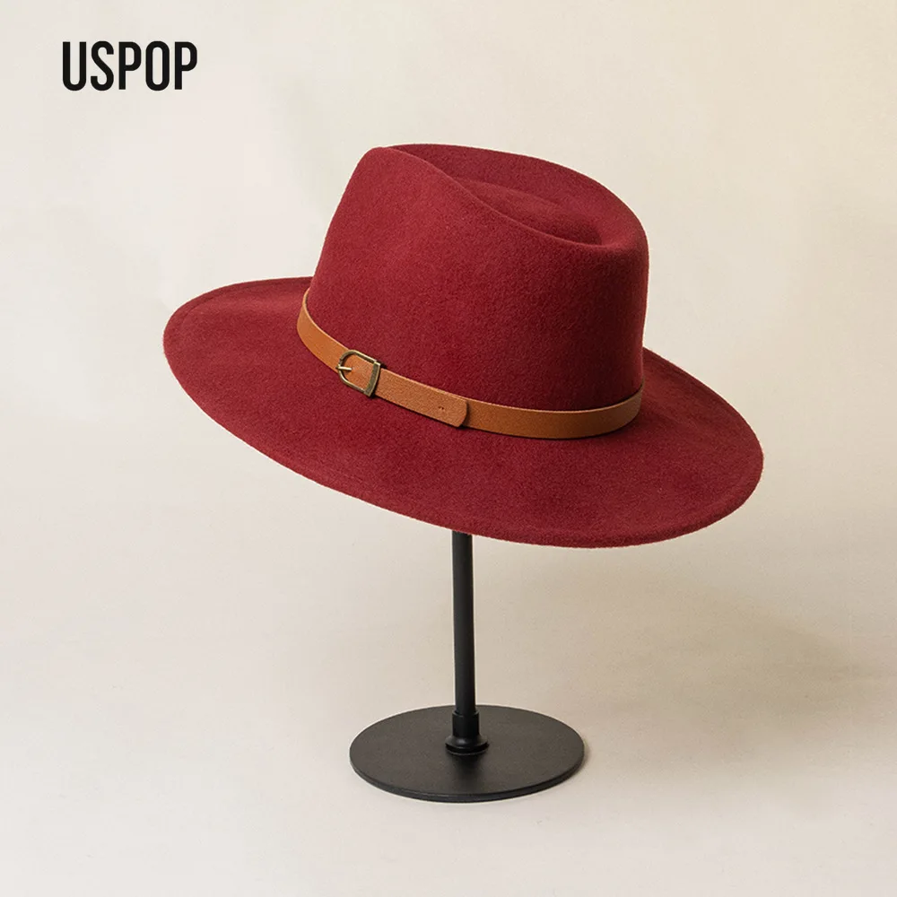 

USPOP Autumn Winter British Vintage Wool Felt Fedora Hat with Belt Buckle Jazz Style Warm Felt Hat for Women