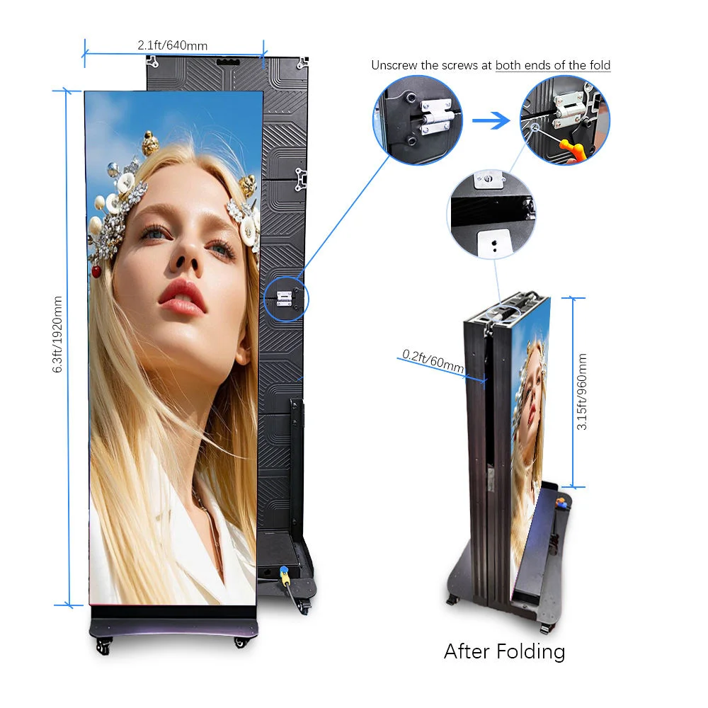 Shenzhen Factory's IP65 Floor Standing Outdoor LED Foldable Poster Display P1.25 P1.53 P2.5 Battery Advertising for Shopping