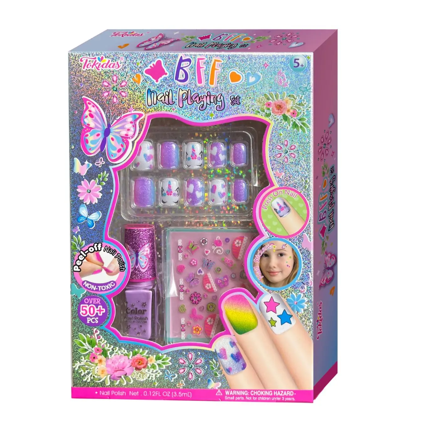 2024 Kids Makeup Set Butterfly Nail Playing Set Press on nail Set Stickers Nail Polish Art Kids Toys