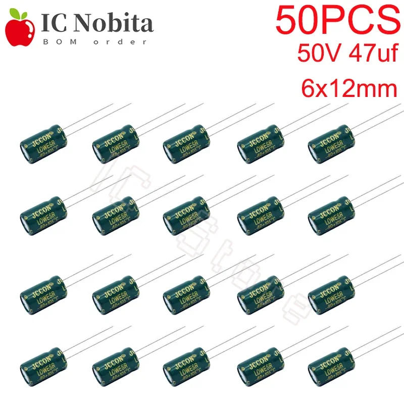 50PCS 50V 47uf Capacitor 6x12mm High Frequency LOWESR Aluminum Capacitor for Power Adapter 6*12 Green Gold