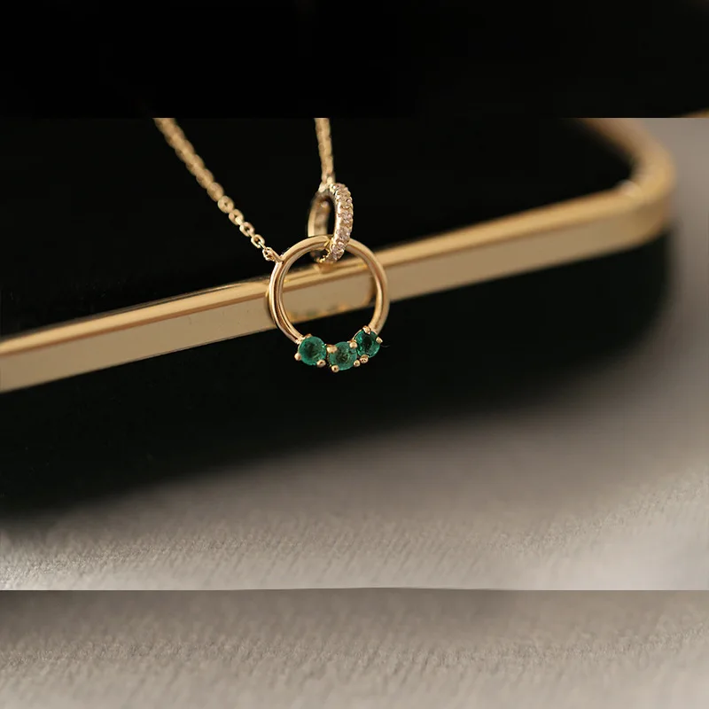 ITSMOS Created Emerald 14K Gold Plated Buckle Circle Necklace Chain s925 Silver Classic French Simple Necklace for Women