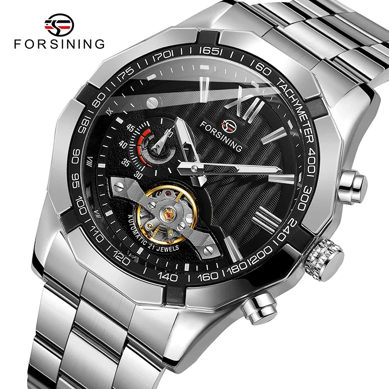 Forsining Watch Men Mechanical Automatic Wristwatches Men's Luxury Skeleton Business Waterproof Stainless Steel Watches Clock