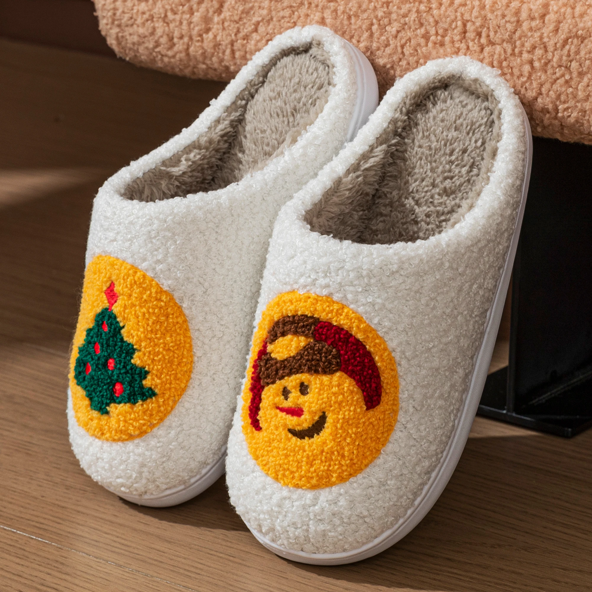 Women Christmas Closed Toe Fuzzy Slippers Cute Snowman Xmas Tree Pattern Fluffy Plush Non Slip Sole Warm Winter Indoor Shoes - view 5