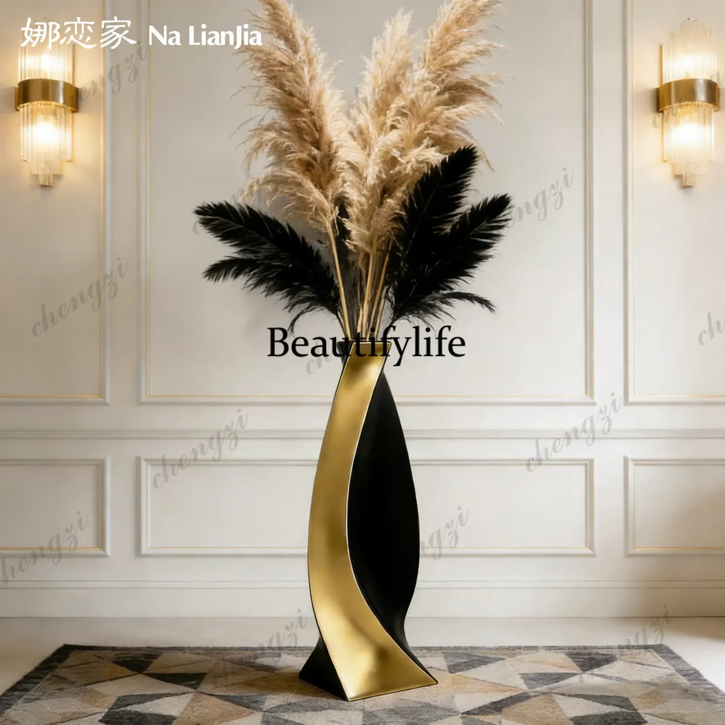 Modern simple ceramic vase ornament living room flower arrangement large floor-to-ceiling light luxury  simulation flower