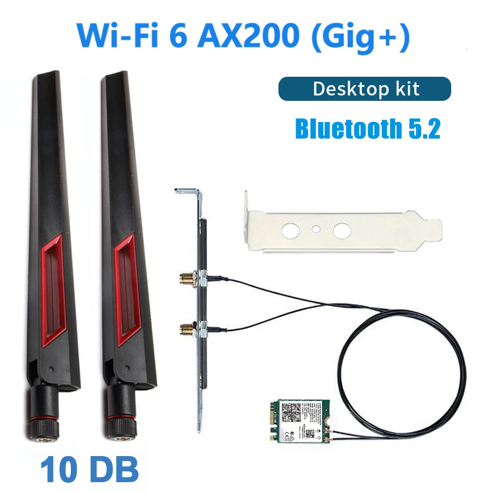 WiFi 6 Adapter 3000Mbps AX200NGW M.2 Interface Dual Band 2.4G/5G Bluetooth 5.2 Desktop Fast Network Card Kit