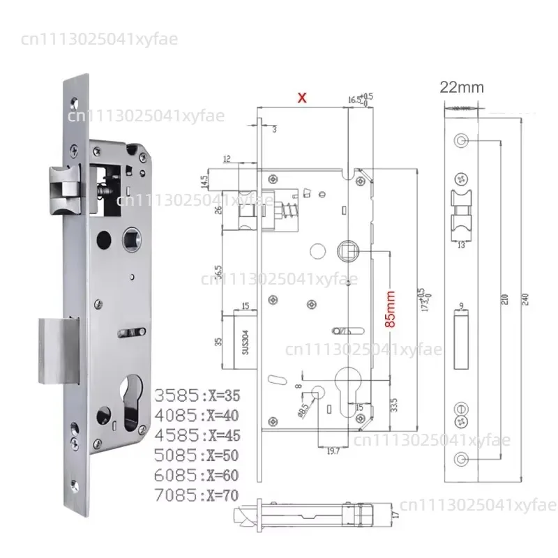 304 Stainless Steel Door Lock Body 85x40 8545 5085 85x60 for Smart Fingerprint Handle Lock Special Size Lift the Handle to Lock
