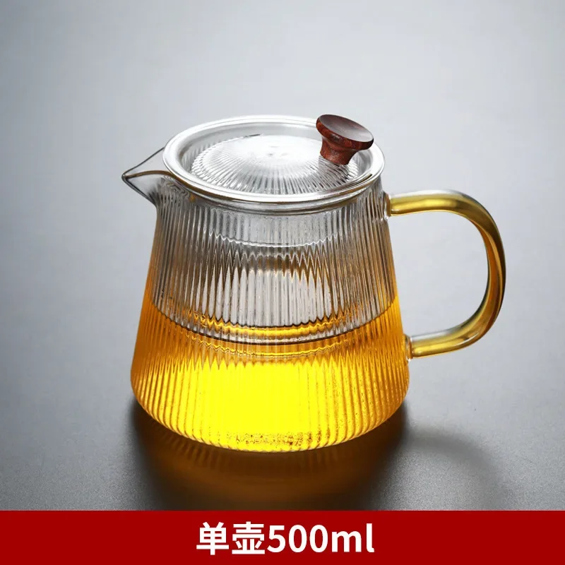 Premium Teapot Thick Heat Resistant Glass with Striped Design for Tea Brewing