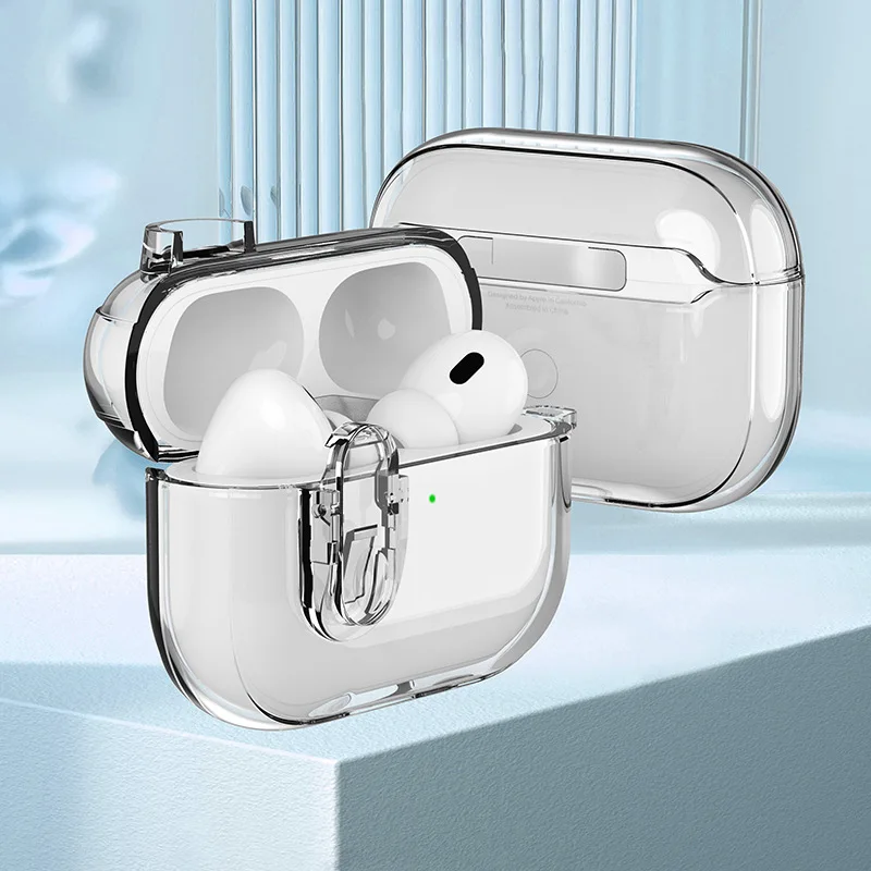 Shockproof Clear Protective Case, with Snap Switch, Lock Clip Cover for AirPods Pro 2nd Generation, Air Pods 3, 2, 1, Keychain