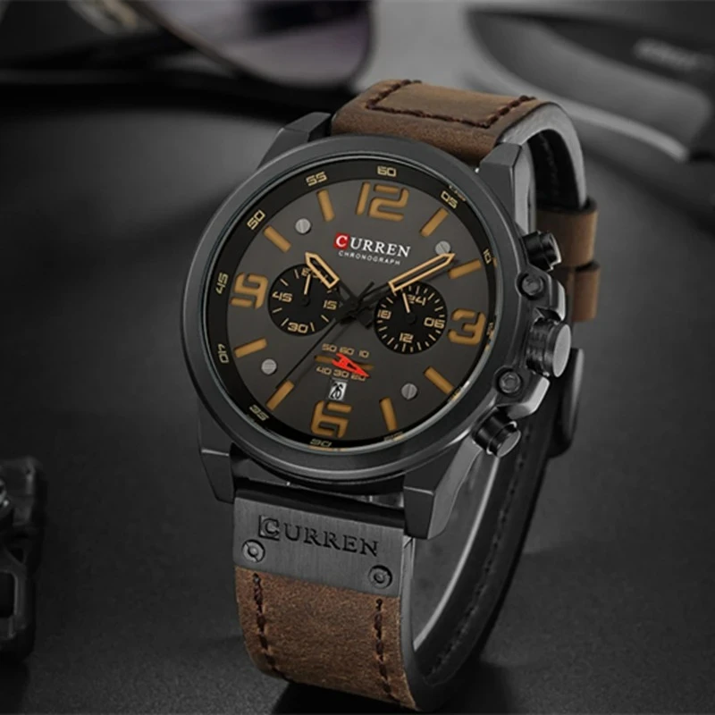 CURREN 8314 Men's Business Leather Strap Quartz Wristwatch, Waterproof Calendar Casual 6-Hand Quartz Watch