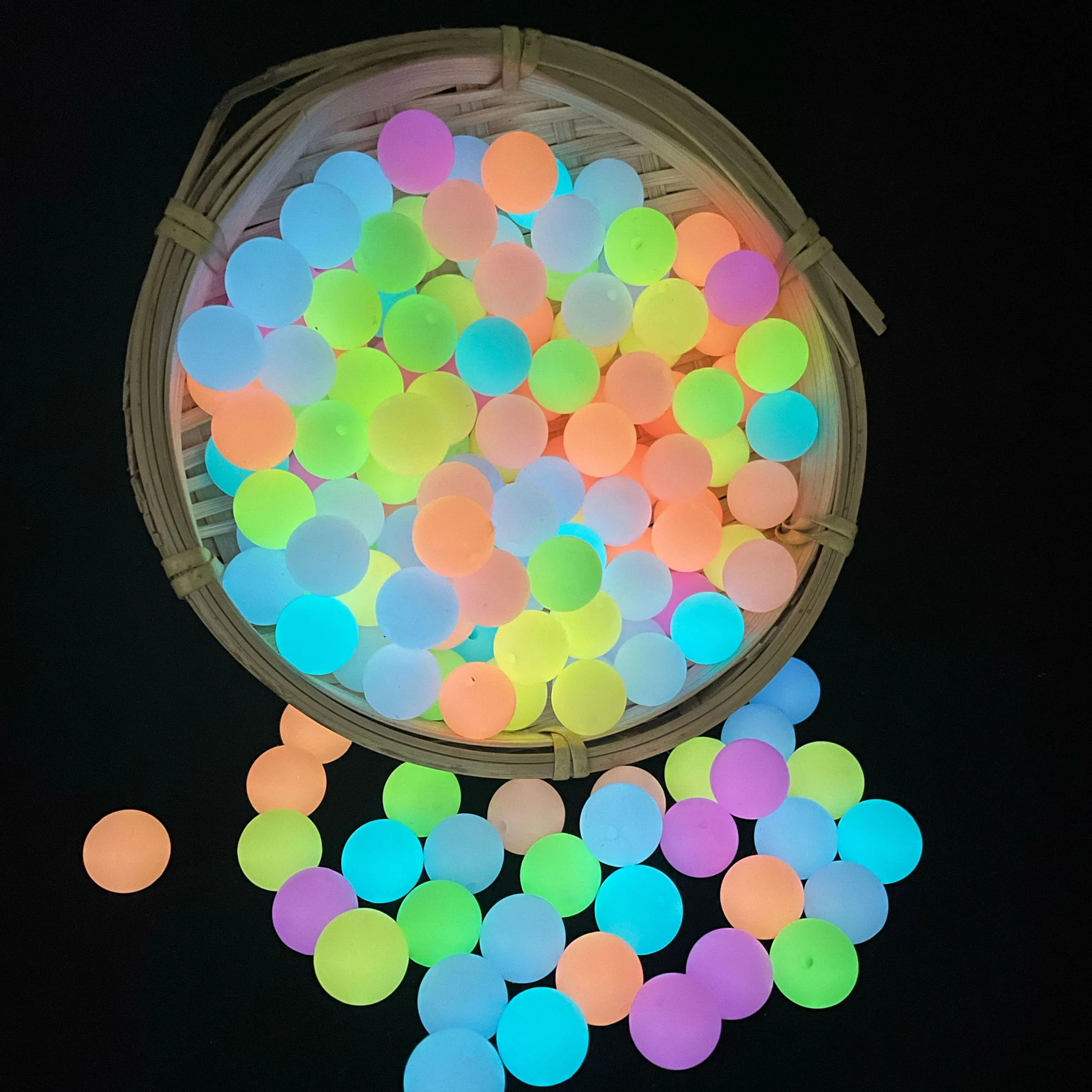 Perles de dentition en Silicone pour bébé, lot de 100 pièces de 15mm, rondes, qui brillent dans la nuit, jouet de qualité alimentaire, à faire soi-même