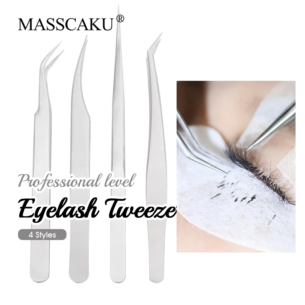 

High Quality 4 Types False Eyelashes Tweezers Stainless Steel Anti-Static Pincet Curved Strip 3D Lashes Extensions Makeup Tools