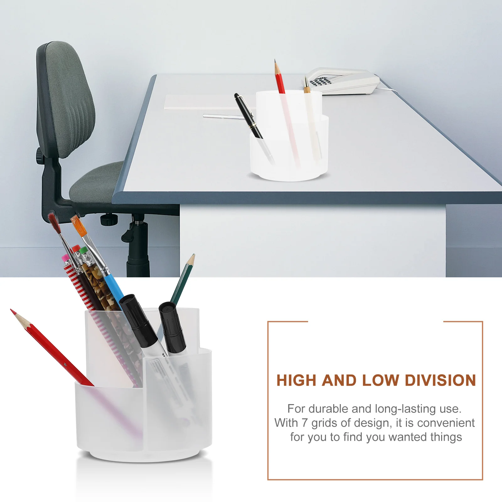 

Round Rotatable Pen Pot Office Supplies Organizer 7 Compartments Stationery Box Holder Perfect Gift Item