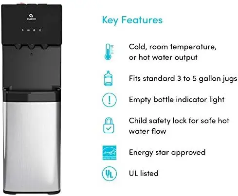 Bottom Loading Water Cooler Water Dispenser with BioGuard- 3 Temperature Settings - Hot, Cold & Room Water, Durable Stainless St