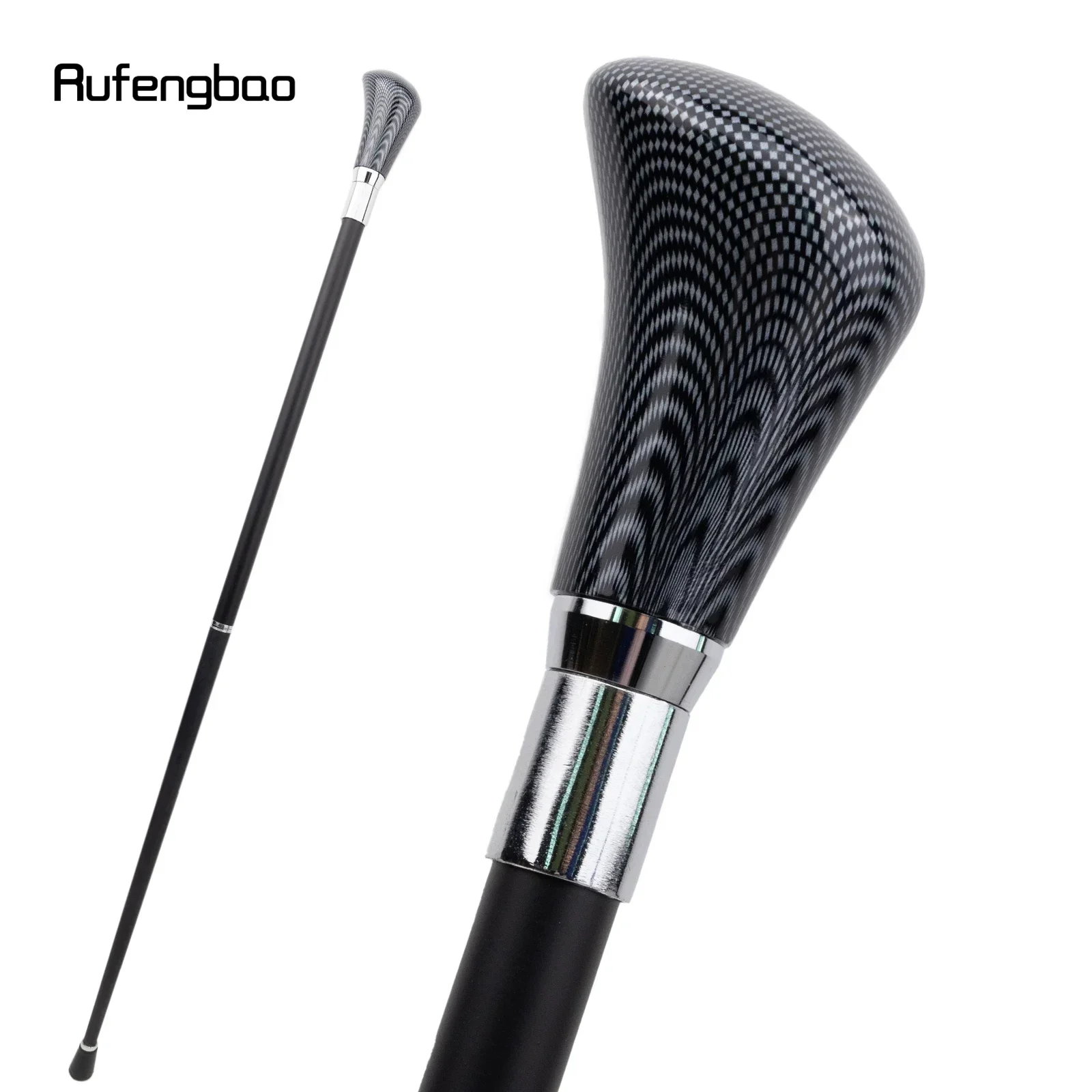Black Leather Grid Silver Walking Cane Fashion Decorative Stick For Cosplay, Steampunk & Everyday Use 94cm